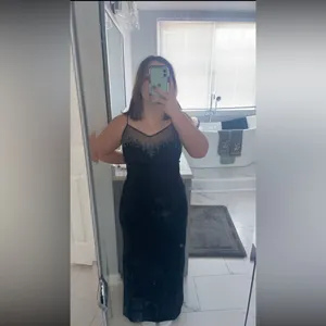 Vintage black prom maxi dress with beading thumbnail 2