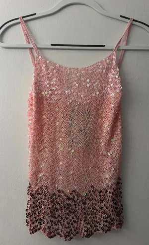 Vintage Sequin Spaghetti Strap Tank Pink Size XXS thumbnail 1