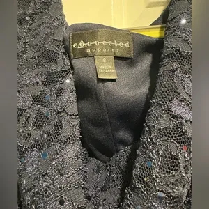 Connected Apparel formal maxi dress 8 dark blue lace sparkles sleeveless wedding guest thumbnail 2