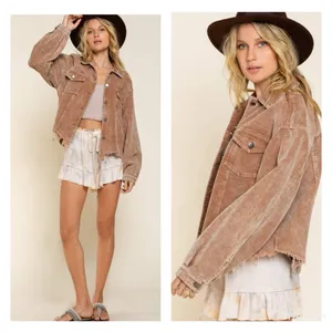 POL Frayed Hem Vintage Inspired Teddy Bear Brown Cropped Corduroy Jacket S thumbnail 13