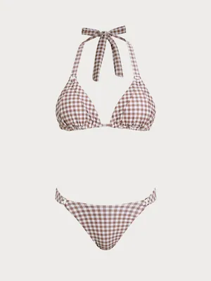 Rihoas Coffee Plaid Halter Bikini Sets Brown thumbnail 4