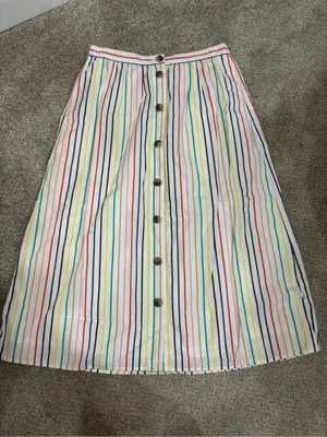 J Crew Factory Rainbow Stripe Button Front Poplin Midi Skirt Multicolored Size S thumbnail 2