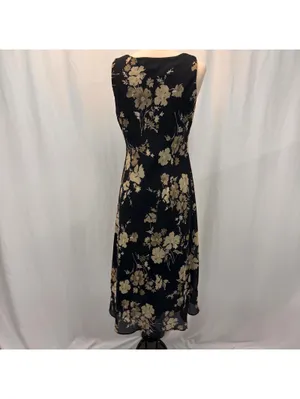 Black Sleeveless Floral Midi Dress 8 M Hi Low Whimsigoth Boho Cottagecore Black thumbnail 5