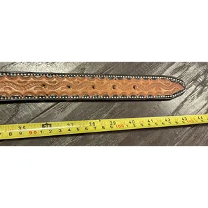 Womens 36"‎ Western Leather Belt Brown Braided Tooled Basketweave Buckle Cowgirl thumbnail 7