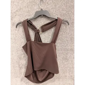 ASOS DESIGN Womens One Shoulder Top Large Brown Draped Gold Ring Asymmetric thumbnail 4