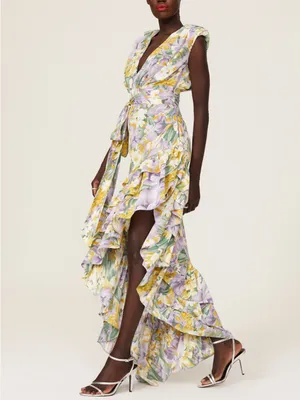 Bronx and Banco Lavender, Yellow & Green Floral High-Low Maxi Dress thumbnail 2