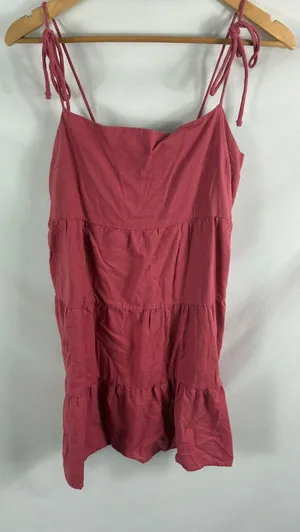 Abercrombie & Fitch Dark Pink Tiered Tie Sleeve Mini Dress Size Large thumbnail 1