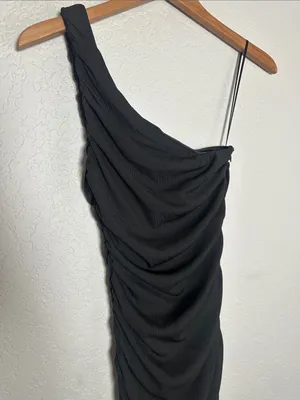 Hello Molly Black One Shoulder Mini Dress Ruched Date Night Sexy Viral Vlogger thumbnail 3