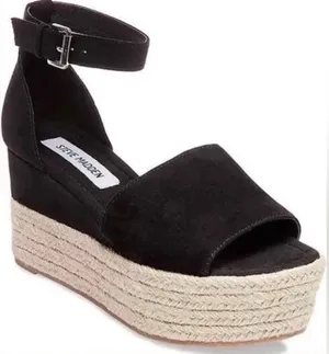Steve Madden Apolo Black Suede Espadrille Platform Sandals thumbnail 1