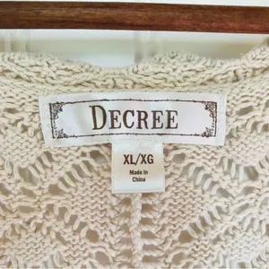 DECREE Beige Cream Crochet Open Front Vest XL Cropped Boho Festival Beach Summer thumbnail 3