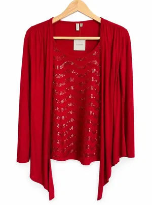 Madison Womens Top Sz‎ XL Red Sequined Cardigan Look Flowy Knit NEW with Tags thumbnail 1