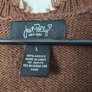 Just Polly New York Brown Daisy Floral Knit Frayed Hem Pullover Sweater Large thumbnail 6