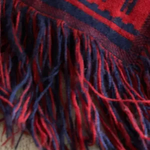 Vintage Red Navy Tribal Stripe Knit Blanket Poncho Fringe OS Western Cowgirl thumbnail 6