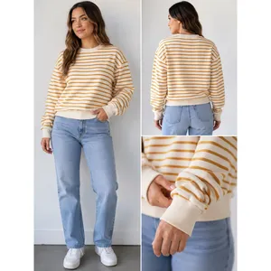 Mile(s) by Madewell Sweatshirt Womens Medium Yellow Ivory Striped Raglan Sleeve thumbnail 2