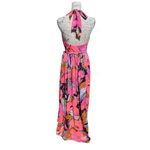 Calypso Bermuda Pink Floral Halter Wrap Maxi Dress Size 8 Fits Small thumbnail 5