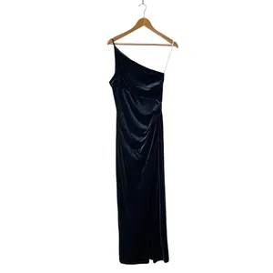 Lulu’s Elegant Era Dark Slate Blue Velvet One Shoulder Maxi Dress NWT thumbnail 2