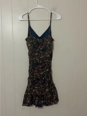 Dress Forum Los Angeles Ruched Floral Mesh Ruffle Mini Dress Size S thumbnail 4