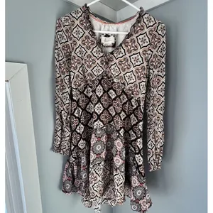 Anthropologie Dress Women's XS Multi Batik Print‎ Long Sleeve V Neck Tiered thumbnail 3