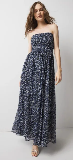 Evereve Navy Floral Strapless Maxi Dress thumbnail 1