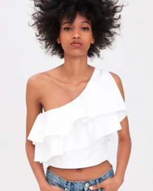 ZARA Asymmetrical Frilled Top thumbnail 1