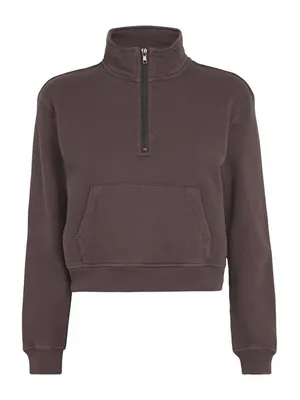 SKIMS Cotton French Terry Half Zip Dark Brown Iron Size Large womens thumbnail 5