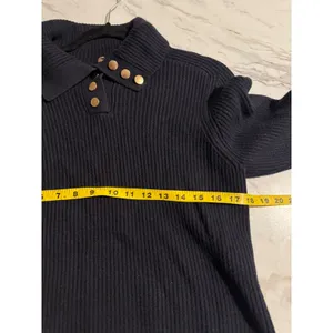 Mango MNG Navy Blue Ribbed Knit Polo Sweater Gold Buttons Size S Coastal Preppy thumbnail 2