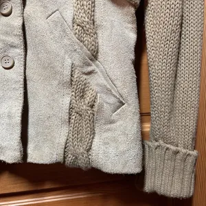 California vintage VTG 70s Women's Suede Leather Belt Knit Cardigan Sweater Jacket Beige Size Small thumbnail 7