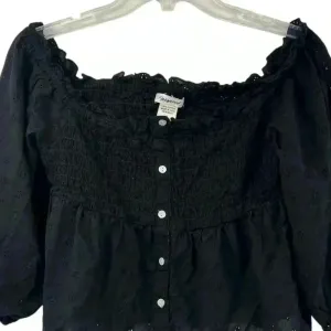 Passport Off-Shoulder Black Embroidered Blouse Size L‎ Boho Witchy Goth y2k thumbnail 2