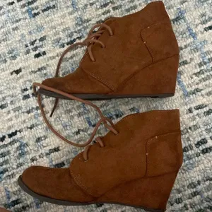 Tan suede ankle booties thumbnail 1