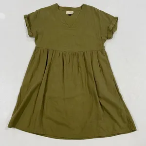Universal Thread Olive Green V Neck Babydoll Dress Women XS Short Sleeve Pockets thumbnail 1