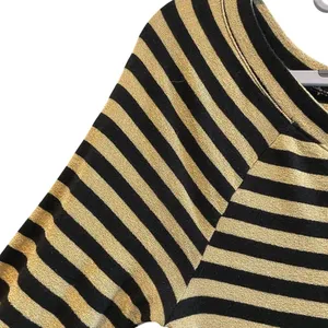 Express‎ Womens Striped Long Sleeve Crew Neck Top Gold Metallic Black Size M thumbnail 3