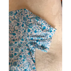Draper‎ James XXL V-Neck Puff Sleeve Floral Top Blue Paisley Cotton Blouse NWOT thumbnail 6