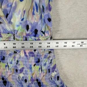 Amanda Uprichard Floral Smocked Ruffle Mini Dress Purple Blue Green Size L thumbnail 3