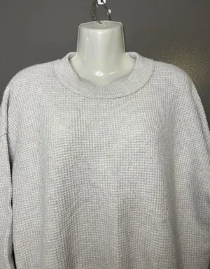 Aerie Sweater Womens XS Gray Waffle Knit Crewneck Pullover Cozy Relaxed Fit thumbnail 1