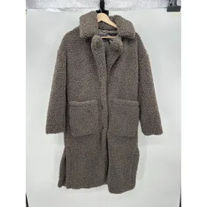 BCBG MaxAzria‎ Faux Fur Shearling Teddy Long Coat Sz XXS Heavy Winter Brown Gray thumbnail 2