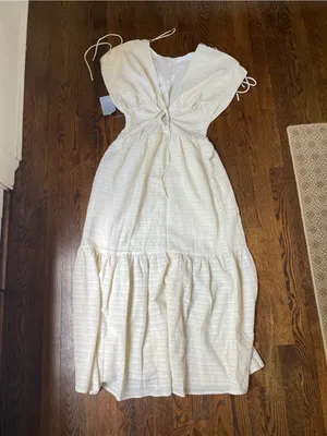 Nordstrom Cream Smocked-Waist Maxi Dress with Tie Shoulders thumbnail 5