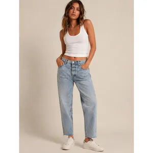Princess Polly Women Jeans 4 Light Blue Mom High Rise Raw Hem Button Fly thumbnail 2