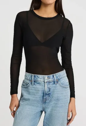 Express Fitted Mesh Crew Neck Long Sleeve Tee L thumbnail 1
