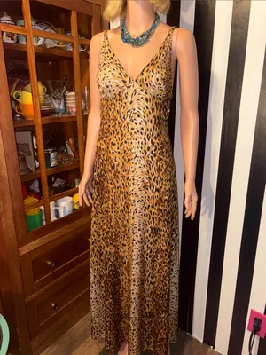 70s Vintage Leopard Print Slip Maxi Dress Sexy Nightgown Dress Size Small 2/4 thumbnail 12