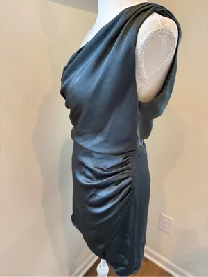 Show Me Your MuMu One-Shoulder Satin Mini Dress in Charcoal Gray thumbnail 4