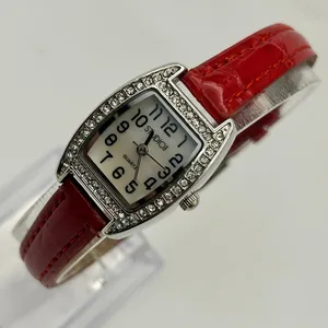 Studio Time Mother Pearl Crystals Red Band Women’s Watch Working New Battery thumbnail 1