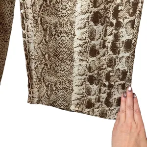PrettyLittleThing Pants Women‎ 10 Brown Ivory Snake Print Wide Leg High Rise thumbnail 7