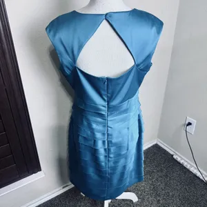 Rena Rowan Teal Green Satin Cocktail Dress 12 wedding knee length cut out back thumbnail 5