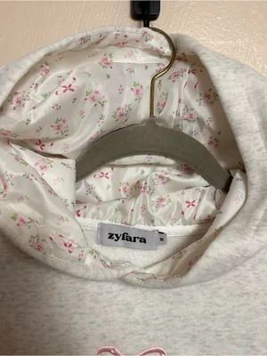 Zyfara Women’s Hoodie Bow Embroidered Long Sleeve Lined Floral Hood‎ Gray Pink thumbnail 3