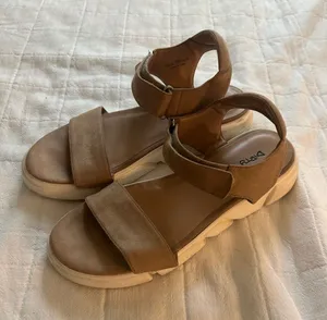 Dirty Laundry Tan Suede Platform Sandals with White Sole thumbnail 1