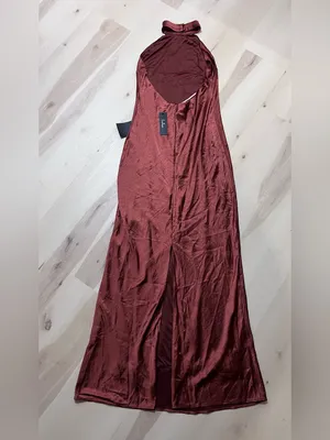 Lulus NWT Women Large Rusty Brown Halter Satin Maxi Dress thumbnail 6