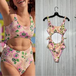 NWT Aerie Tie Cut Out One Piece Cheeky Swimsuit Lip Gloss Boho size S Small thumbnail 2