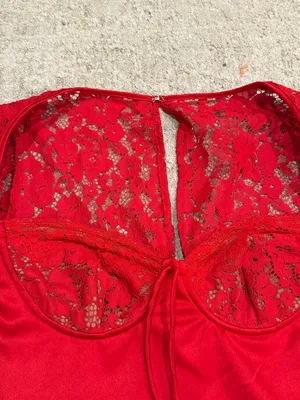 House of CB jennica Red Rose Satin And Lace Mini Dress thumbnail 7
