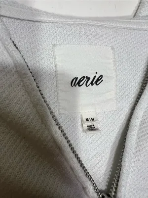 Aerie light blue/white cropped zip up lightweight hoodie size M thumbnail 4