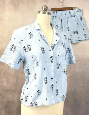 American Eagle Mickey Mouse Pajama Set Women Medium Cotton Gauze Lounge Kawaii thumbnail 1